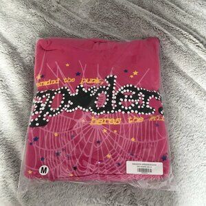✨ Sp5der Worldwide Official Logo Hoodie Pink Size Medium M Thick Fleece Pullover